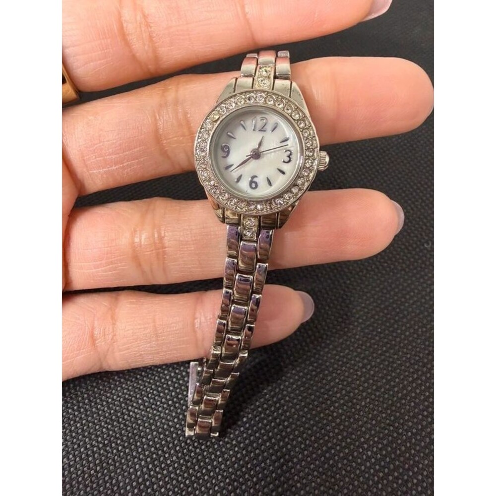 Silver-Tone Rhinestone Bracelet Watch new battery